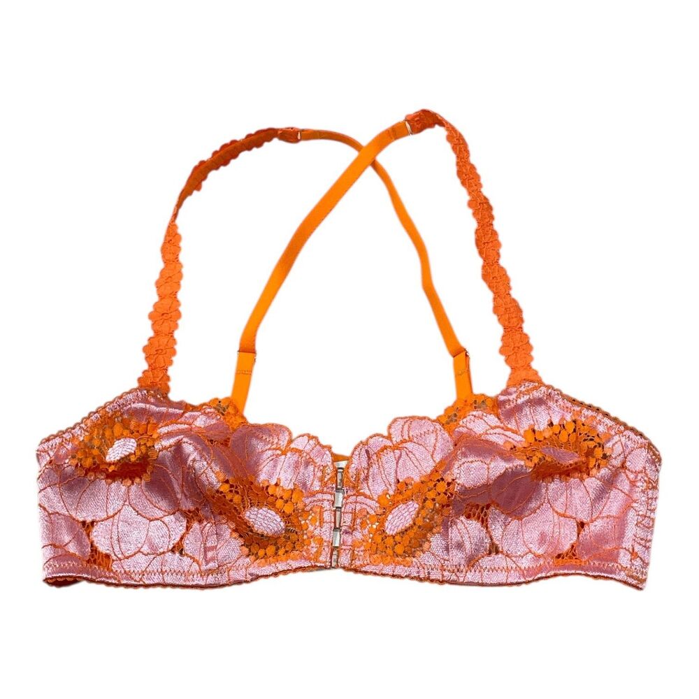 Savage X Fenty Bralette Orange Pink Perfect Poppies Lace Bralette Sz Small